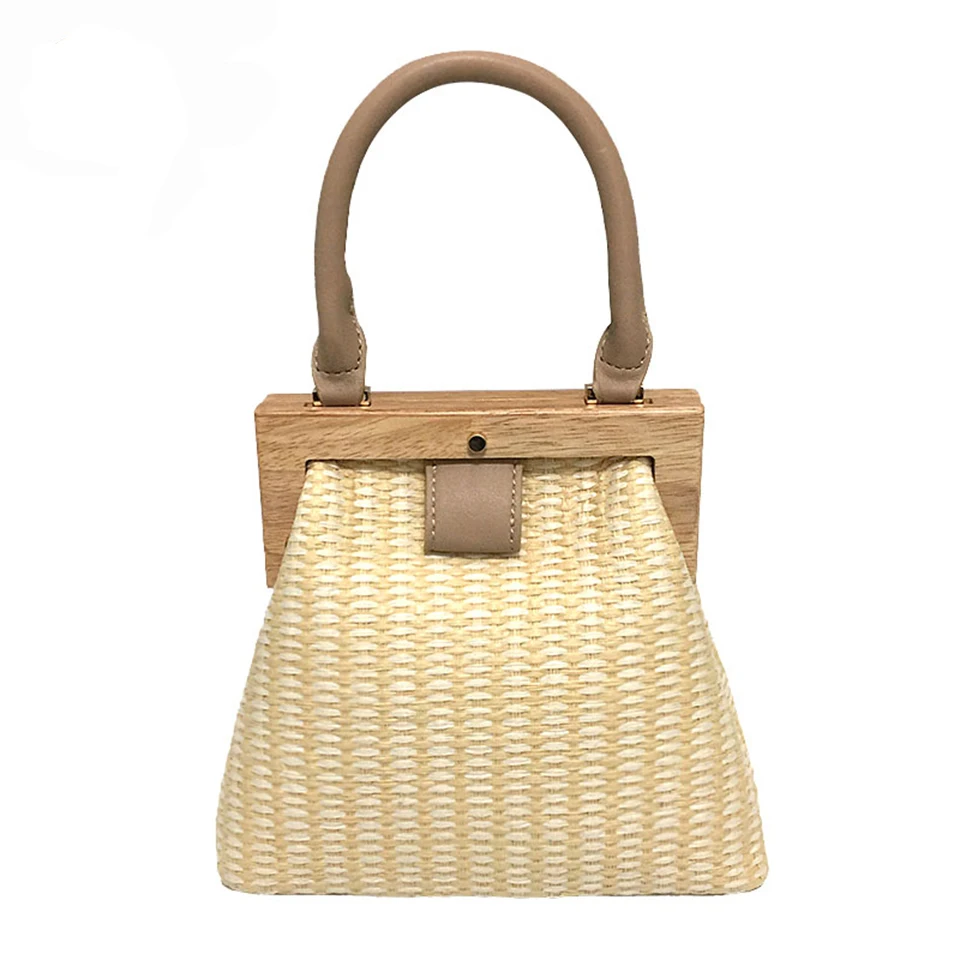 

BENVICHED Fashion 2019 New Straw Bag Wooden Clip Women Shoulder Bag Summer Travel Beach Bag Luxury Handbags Women Bags Designer