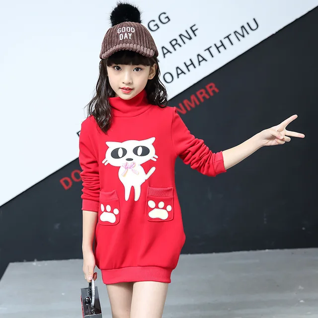 Anlencool 2018 new girls in winter all-match girls sleeved bottoming shirt sweater coat kitten child children baby girls clothes 4