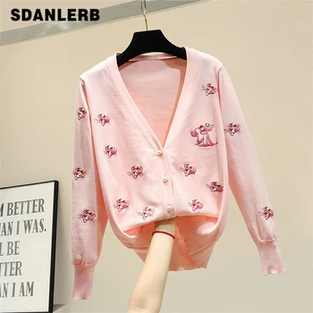 

Ice Knitted Cardigan Girl 2019 Summer Thin Sweater Jacket Women Lazy Wind Outwears Lady Holiday Beach Coat Embroidery Shirts