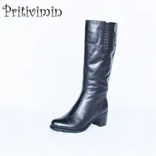 Женские из коровьей кожи Bottes Femmes зимние женские botas mujer обувь ручной работы для девочек теплые высокие сапоги на меху pritivimin FN28