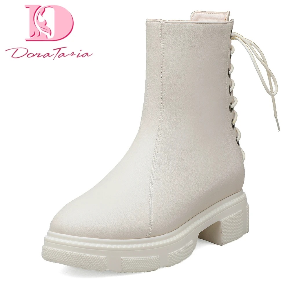 

Doratasia 2019 Hot Sale Wholesale Fashion Shoes Women Boots Female Shoelaces Chunky Heels Casual Comfortable Boots Woman Shoes