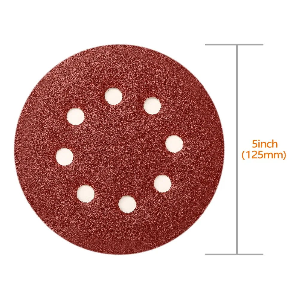 SPTA 100 шт. 5 дюймов 125 мм шлифовальная наждачная бумага 8 отверстий диски накладка
