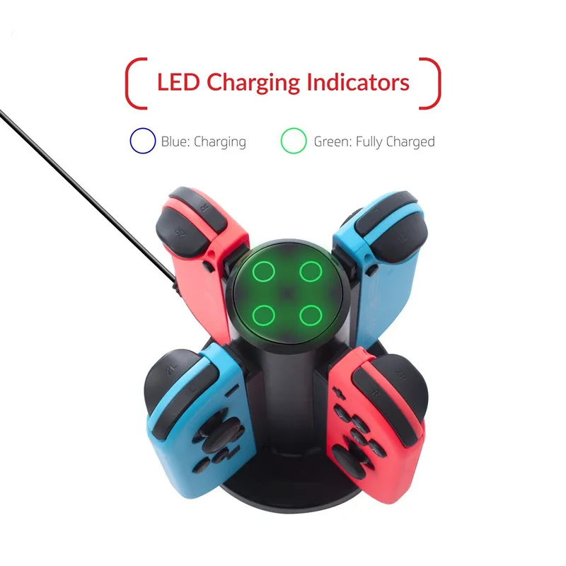 

LED Charging Indicator Dock Station Charger Cradle 4 In 1 Stand Base with USB Cable for Nintend Switch NS 4 Joy-Con Controllers