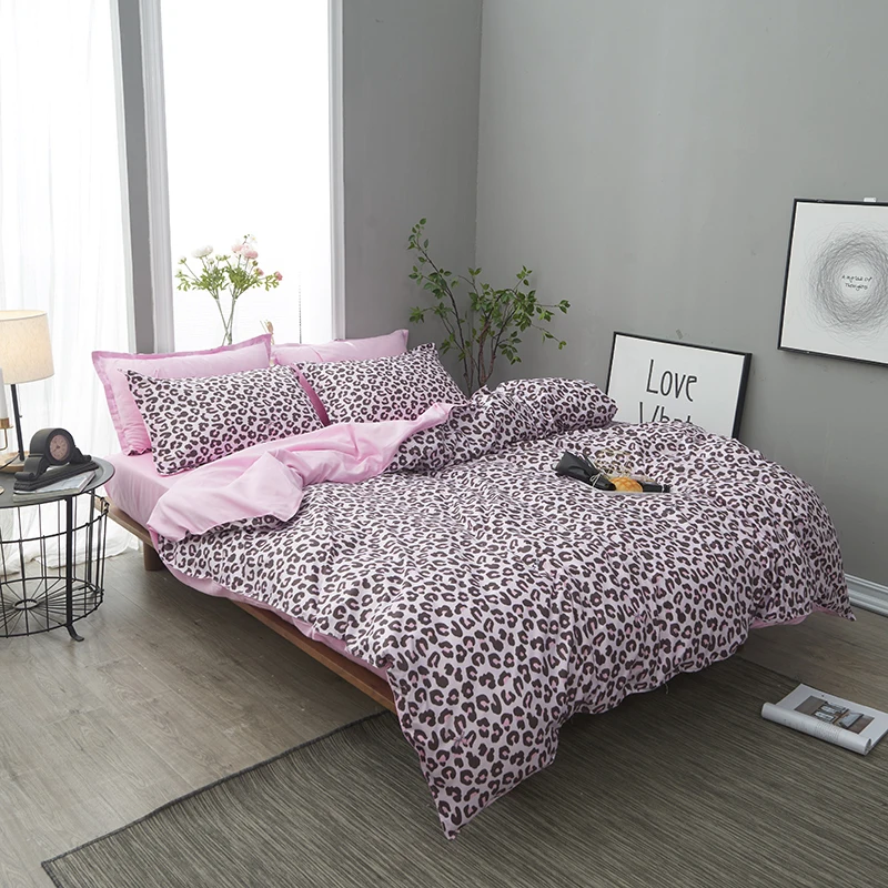 Pink Leopard Print Cotton Bedding Sets women Bed Set Duvet Cover Bed Sheet Cover Set pillow case Southeast Asian style