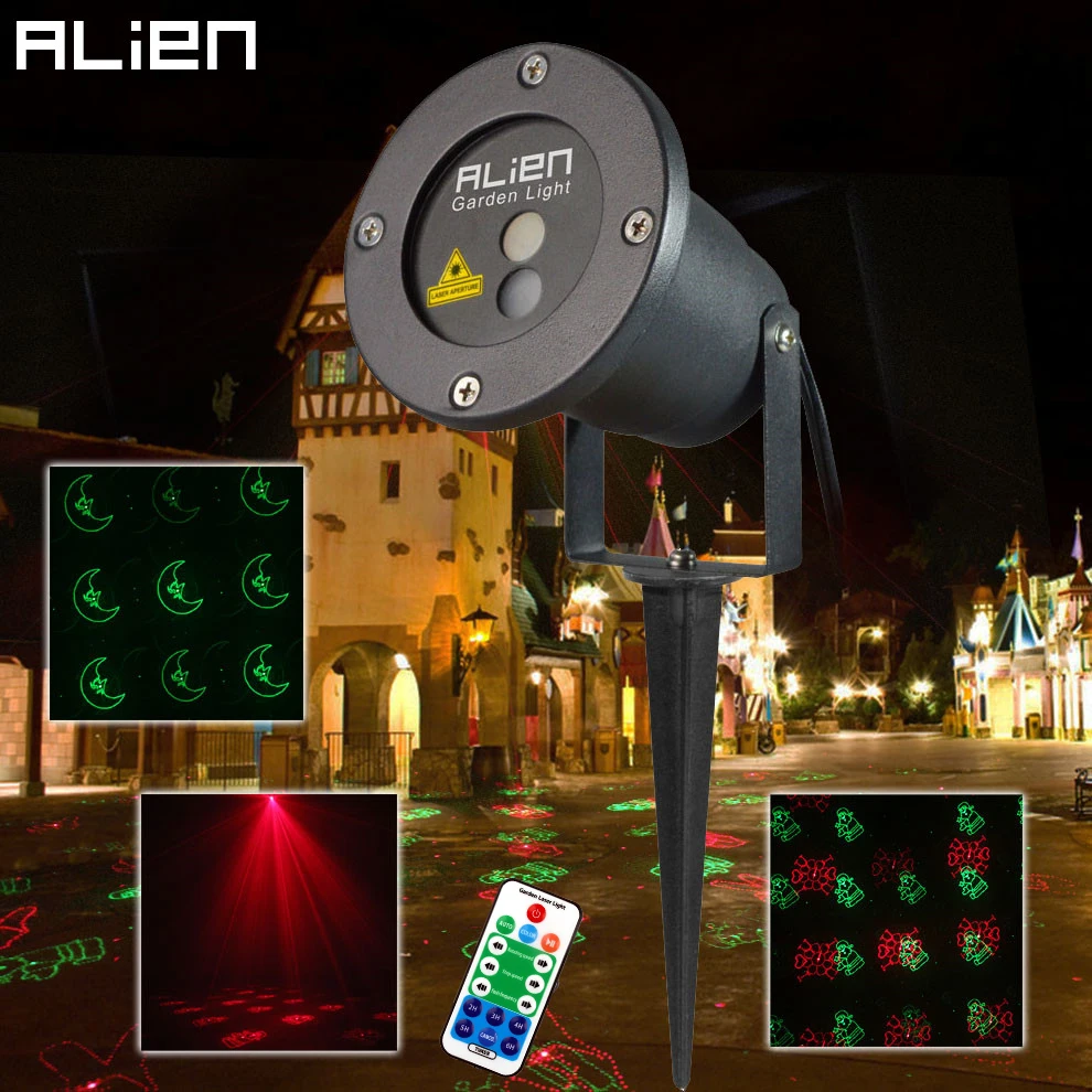 ALIEN RG 12 Pattern Red Green Christmas Lights Garden Laser Projector