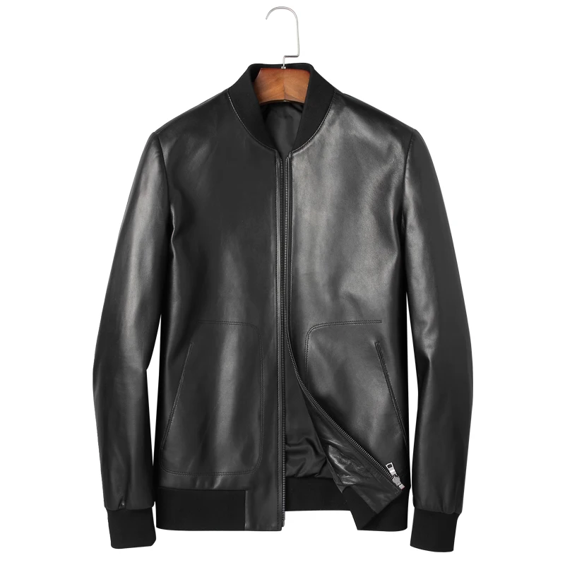 

Fashion Bomber Leather Jacket For Men Slim Fit 100% Genuine Sheepskin Leather Jacket Motorcycle Mens Leather Jacket Black M-4XL