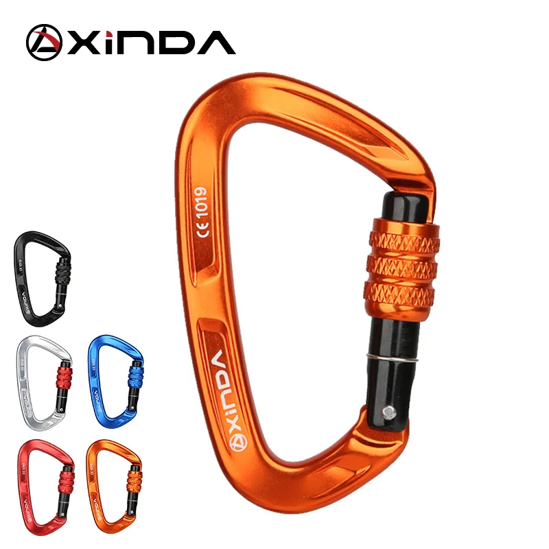 

XINDA Rock Climbing Carabiner 25KN Safety D-Shape Buckle Screw Lock Spring-loaded Gate Aluminum Carabiner Outdoor Kits