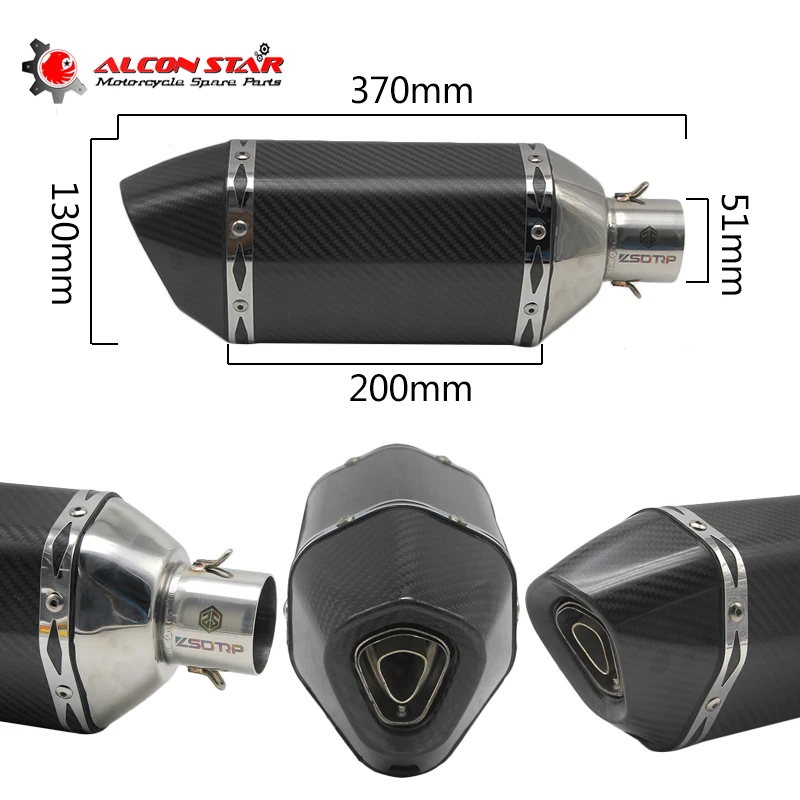 

Alconstar-51mm Carbon Fiber Motocross Motorcycle Exhaust Muffler Pipe With DB Killer Pitbike Cafe Racer ATV Dirt Bike XMAX NC700