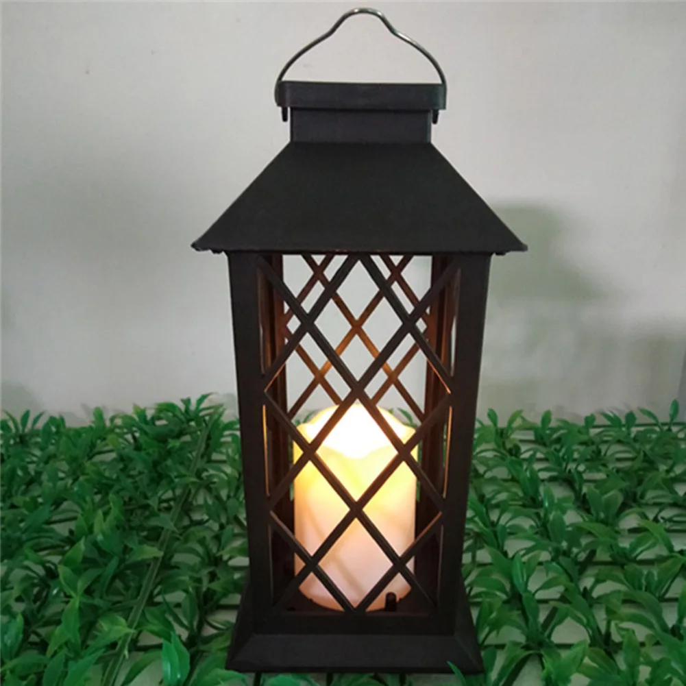 

Easy Install Safe Gift Table Candle Lantern Hanging Flickering Traditional Black Decor Solar Powered LED Light Electronic Garden