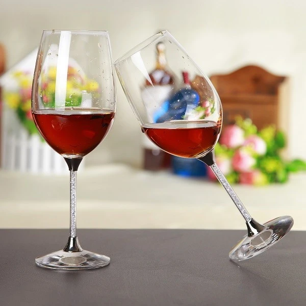 Wine Glasses with Crystal-Filled Stems