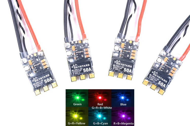

SKYSTARS High Quality BLHeli_32 Bit 50A 3-6S ESC Built-in LED Support Dshot1200 Multishot for FPV RC Drone