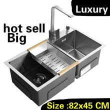 Домашняя большая кухонная ручная раковина с двойным желобом, большая емкость для мытья овощей, 304 стандарт нержавеющей стали 82x45 см