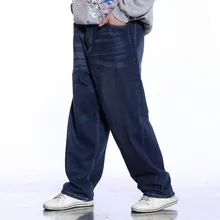 Plus Size Baggy Hip Hop Jeans Big Men Casual Straight Loose Fit Jeans For Men Dark Blue Denim Pants 38 40 42 44 46