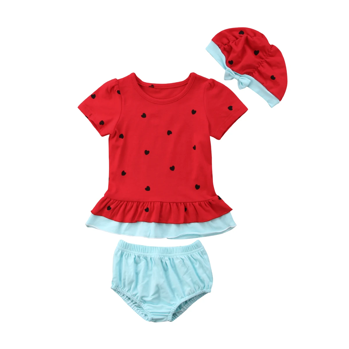 Baby Kids Girl Cute Beach Swimwear 3pcs Swimsuit Swimming Shirt Panties Hat Outfit Swim Costume Set Heart Pattern