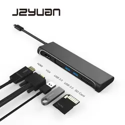 JZYuan USB HUB USB C к HDMI 4 К VGA 1080 P с SD Card Reader Тип-C USB 3,0 хаб Thunderbolt 3 адаптер для Macbook samsung S9/S8