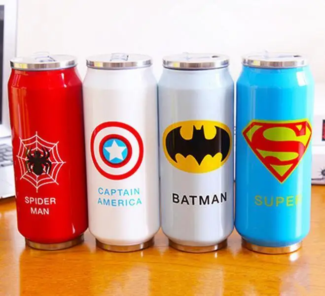 New Heros League Vacuum Flasks Straw Water Bottle 450ml Stainless Steel Thermos Mug Beverage Can Thermocup