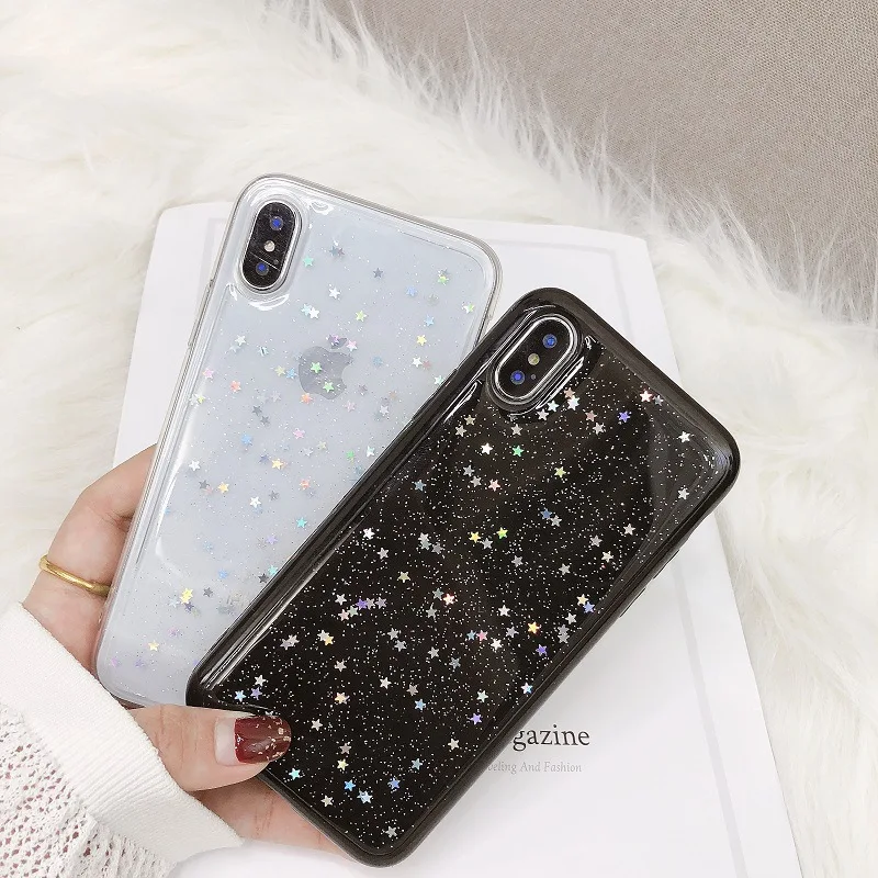 

Fashion Clear Bling Glitter Star Phone Case For iPhone X XR XS Max 5 5S SE 6 6S 7 8 Plus Soft TPU Silicone Back Cover