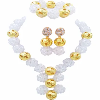 

Fashion Transparent Clear AB Crystal Ball Women Necklaces Costume Jewelry Nigerian Wedding African Beads Jewelry Set 1SJQ03
