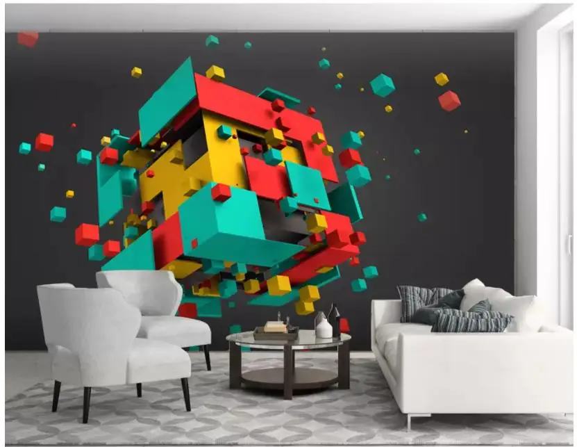 

3D Wallpaper Custom Any Size Mural Wallpaper Colorful cubes abstract space 3d background wall Home Decor Living Room Wall