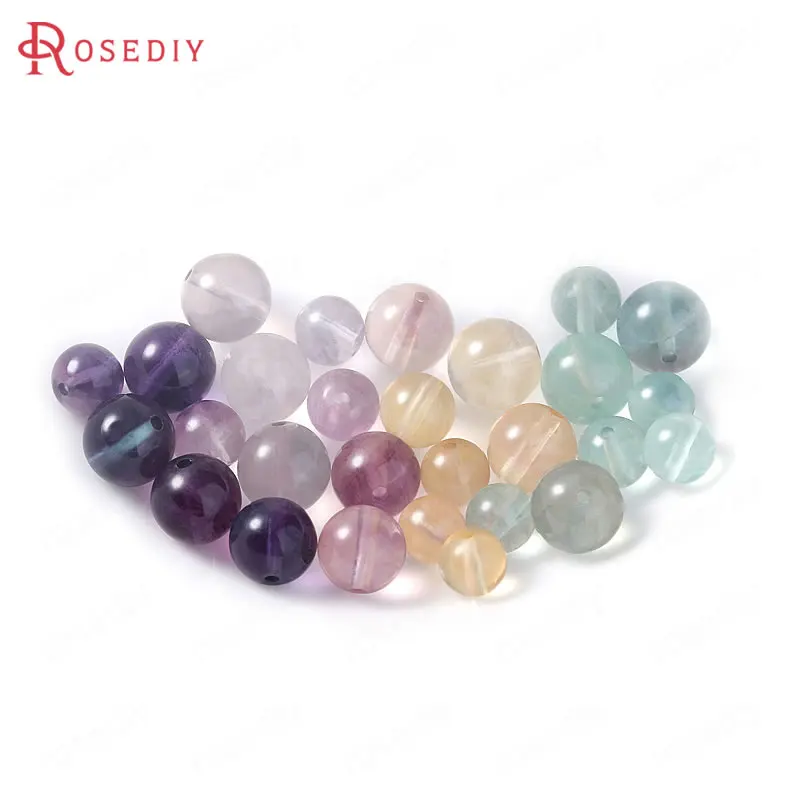 

(34541)20PCS 6MM 8MM Hole 0.8MM Random Mixed color Natural Stone Glossy Round Ball Beads Diy Jewelry Findings Accessories