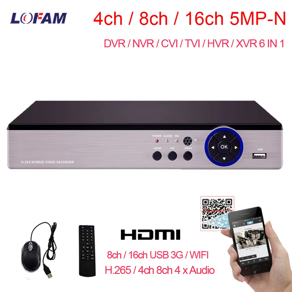 LOFAM 5MP N AHD CCTV видеорегистратор DVR 4CH 8CH 16CH Безопасность NVR для аналоговых IP сетевых