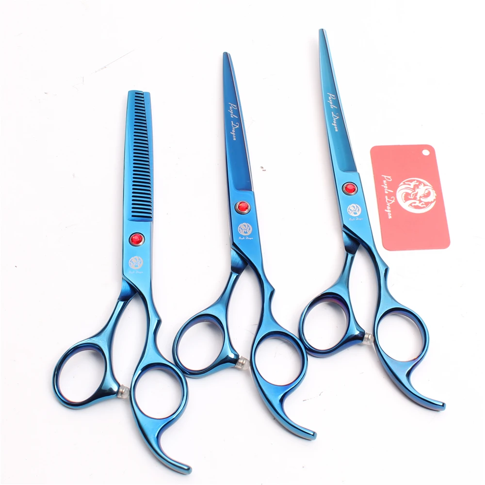 

Z3003 3Pcs Set 7'' Blue Japan Steel Cutting Shears + Thinning Scissors + UP Curving Shears Professional Pets Hair Scissors Suit