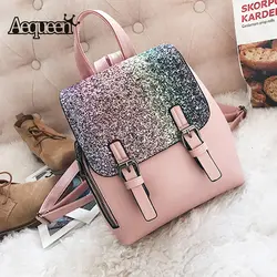 AEQUEEN 2018 мода рюкзак пайетки небольшие рюкзаки из искусственной кожи Для женщин Back pack для девочек розового золота сумка женский рюкзак на