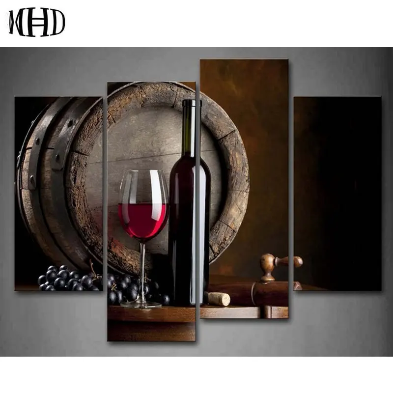 

Sewing Thread, Full & Round Square Wine Picture Mosaic Multicolored Picture Set of 4 DIY Diamond Paintings Filled with Numbers