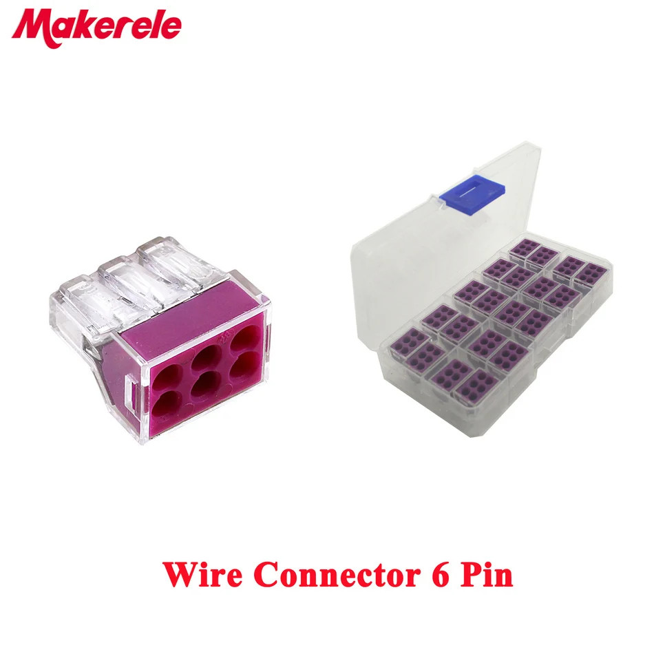 

20 Pcs Universal Compact Wire Wiring Connectors 6P Push Conductor Terminal Block cable connector MKVSE-106 wago