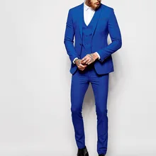 Итальянский стиль королевский синий смокинги для жениха Slim Fit Мужские свадебные вечерние костюмы для выпускного вечера Жених Невеста костюм(пиджак+ брюки+ жилет) terno