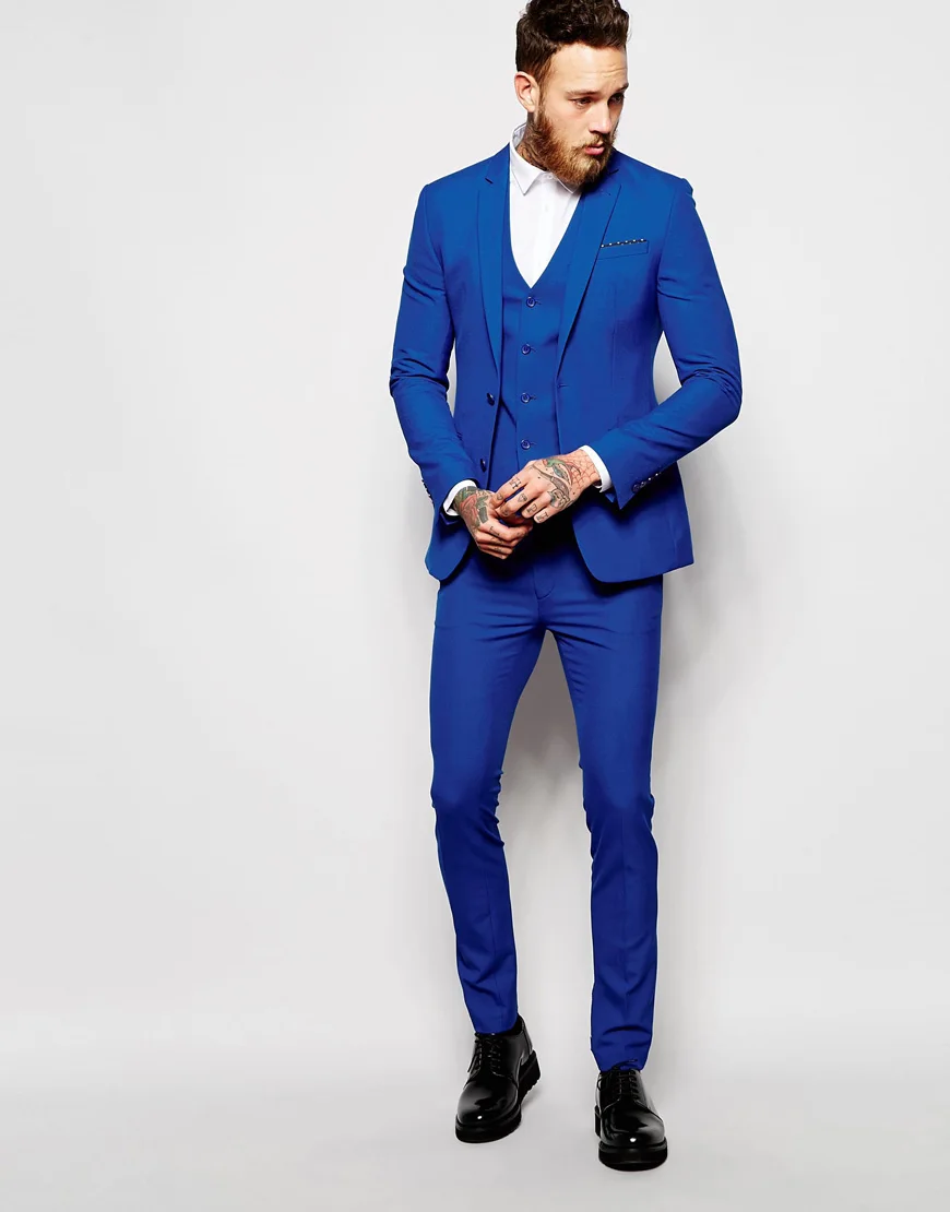 Italian Style Royal Blue Groom Tuxedos Slim Fit Mens