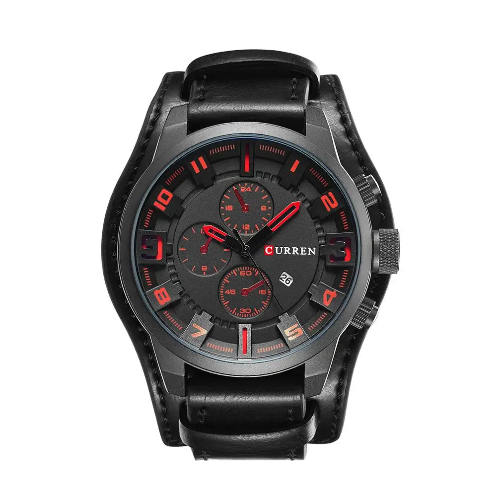 

Fashion Business Men Quartz Movement Wrist Watch Faux Leather Analog Display Dial Calendar