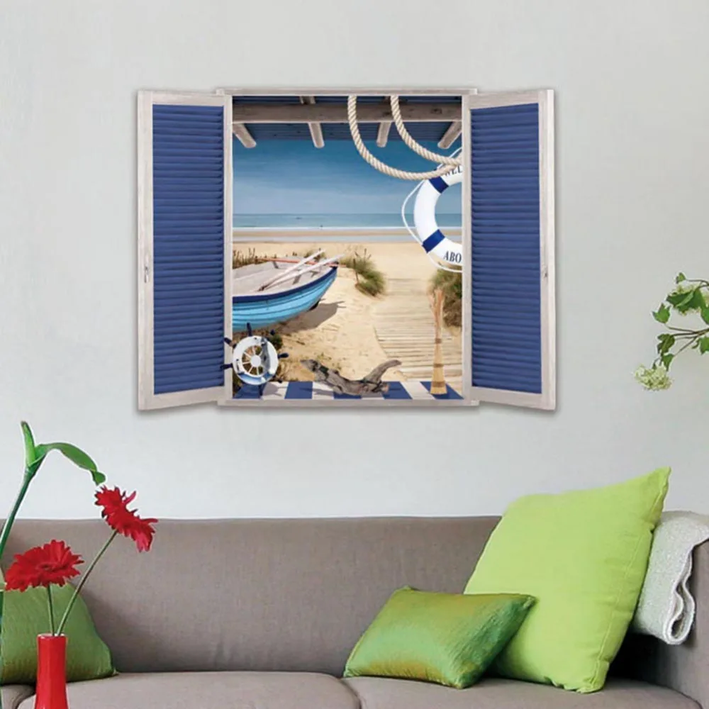 Creative Fake Window Seascape 3D Wall Stickers Lifelike False Window
