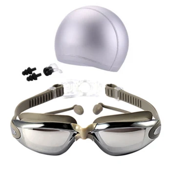 

2018 New Unisex Anti Fog UV Protection Surfing Swimming Goggles Professional Swim Glasses with Swim Caps Earplugs Nose Clip Set