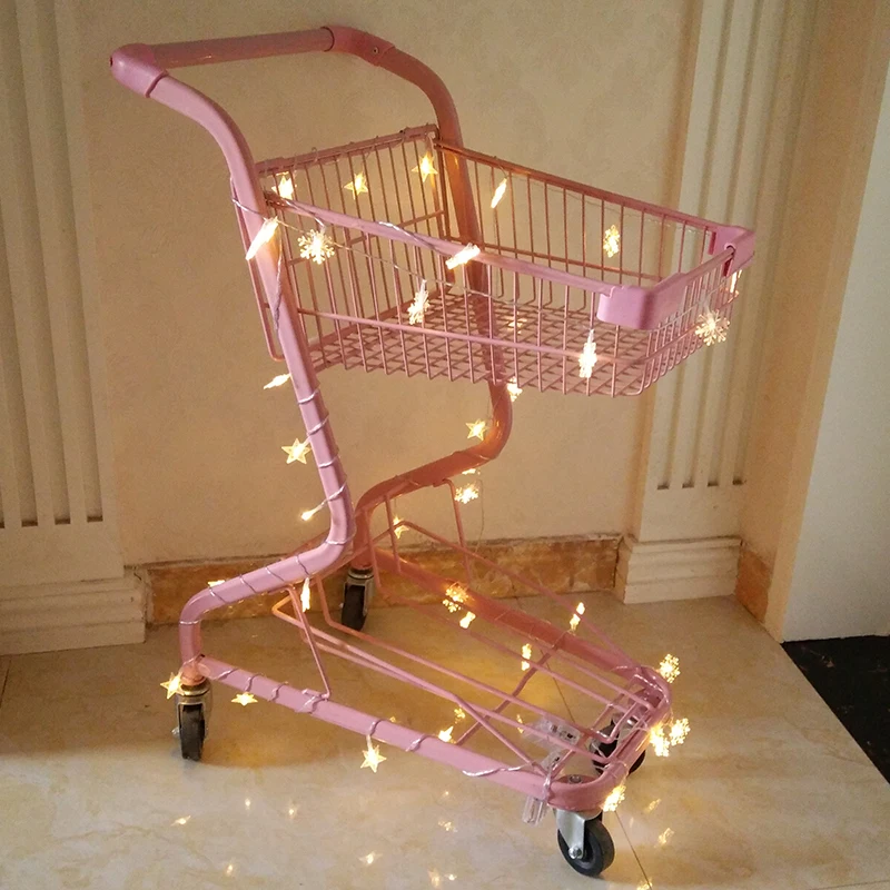 

Pink double-decker supermarket shopping cart shopping mall home KTV small trolley photo props net red shop decoration ornaments