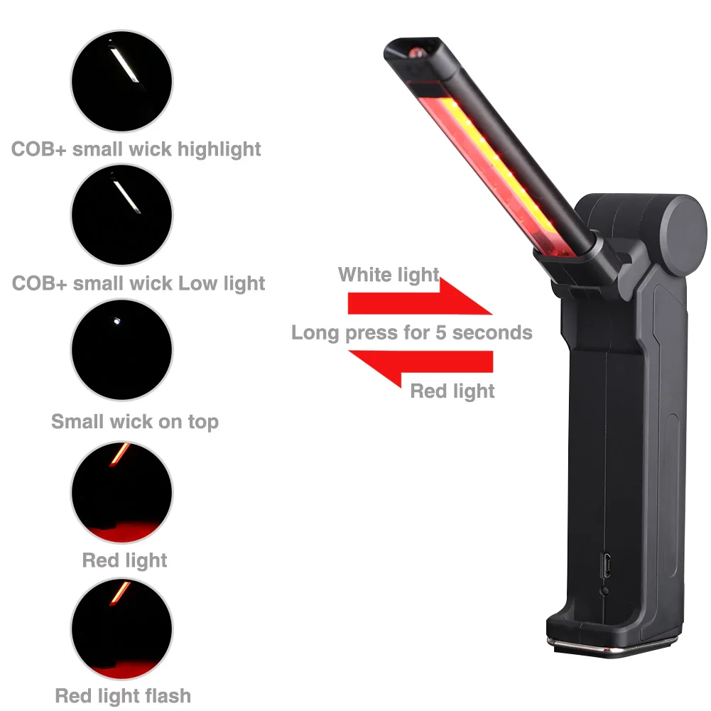 Светодиодный COB рабочий свет USB Перезаряжаемый фонарик с магнитной основой гибкий крюк инспекционная лампа Беспроводная Рабочая лампа