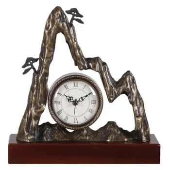 

12 Inches Pure Brown Copper Clock Chinese Style Landscape Bedside Silent Living Room Clock Uartz Home Retro Creative Design
