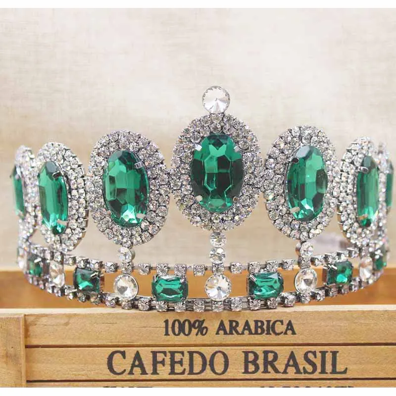 

zerongE jewelry 3.4" rhinestone Bridal Crown Tiaras gun metal Diadem Tiaras for Women Bride Wedding Headwear with green stone