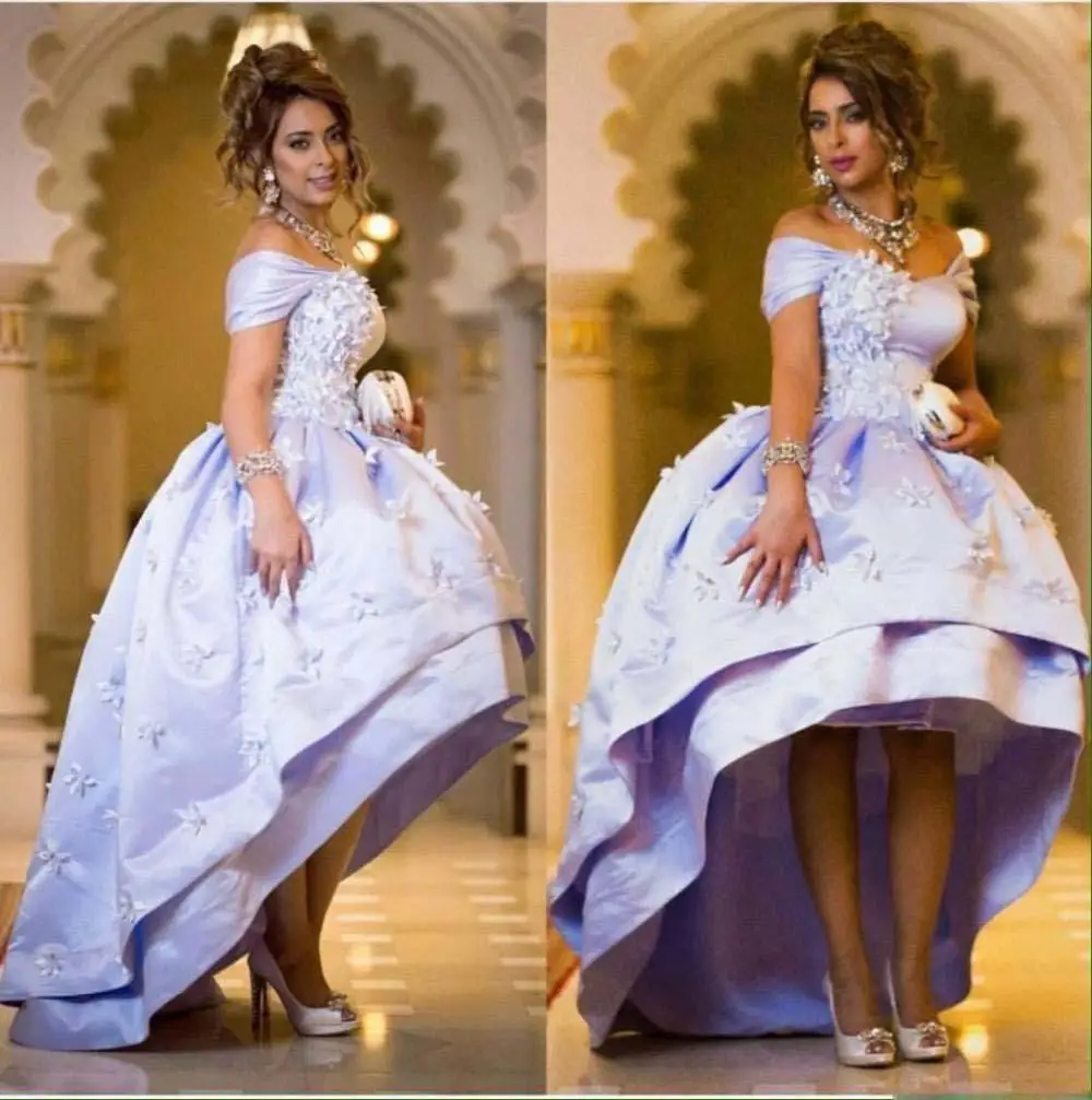Arabic 2016 Lavender Hight Low Evening Dresses Puffy Fashion Lebanon