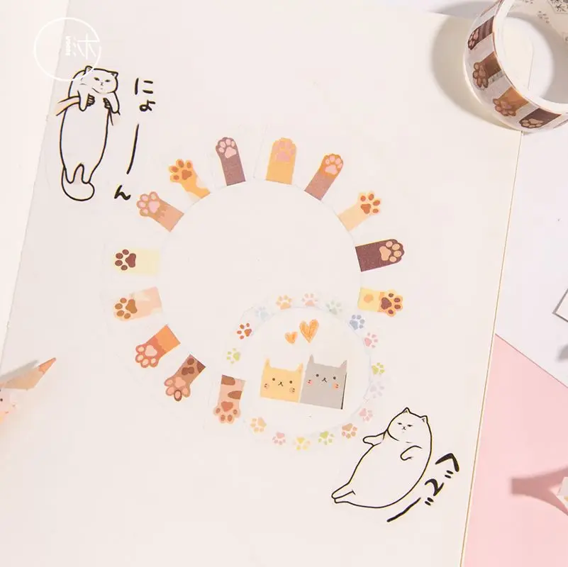 6 шт. милый котенок васи лента Kawaii скрапбук DIY простая розовая декоративная клейкая лента школьные канцелярские принадлежности поддержка Bullet Journal