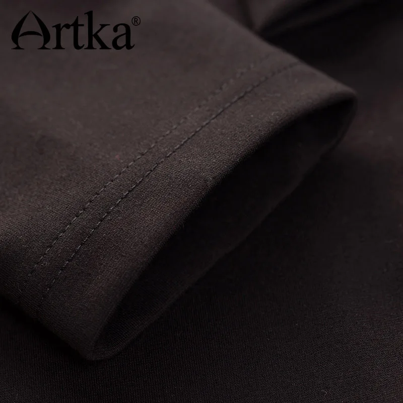 Женское винтажное платье с длинным рукавом ARTKA черное принтом элегантное