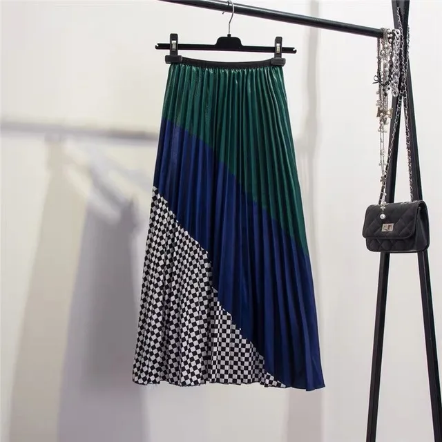 Новая Женская Корейская длинная юбка с мультяшным принтом, юбка с высокой талией, свободная большая свободная юбка, высокая уличная полосатая плиссированная юбка