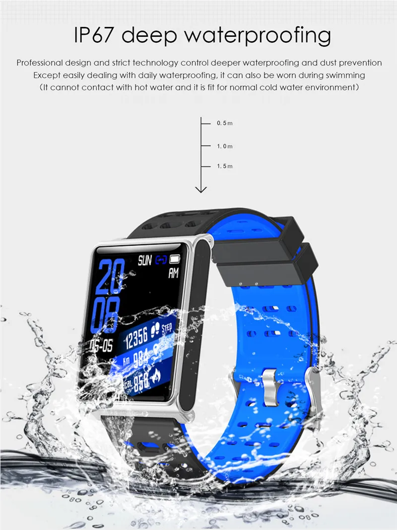 New Color Smart Watch Waterproof Smart bracelet Heart Rate/Blood Pressure Monitor Fitness Tracker Bracelet Pedometer Smartwatch