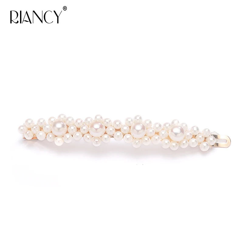 

INS with paragraph super fairy pure hand-made freshwater pearl temperament catwalk models one word clip hairpin clip