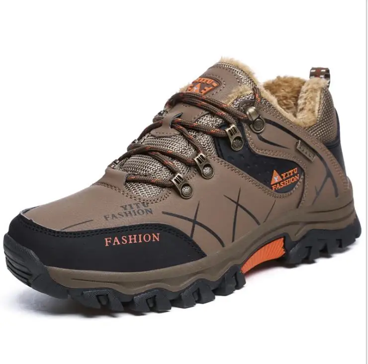 

Hiking Shoes Boots Anti-Skidding Leather Shoes Men Popular Comfy winter Men Shoes Short Plush Snow work shoes