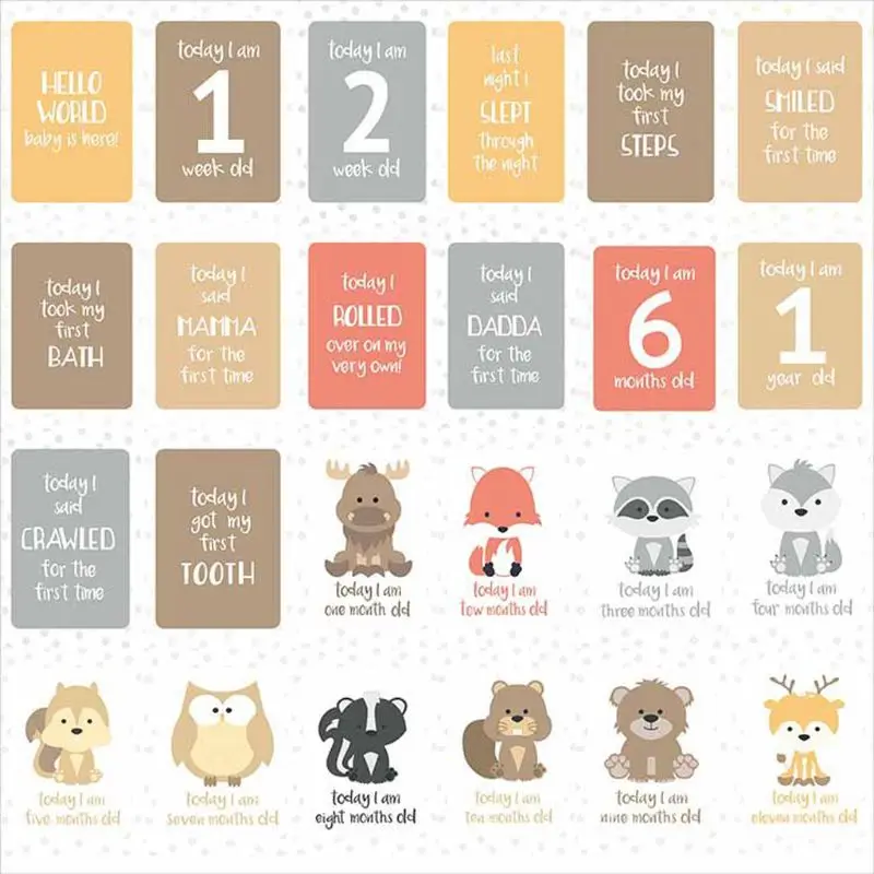 

24Pcs/Set For Memory Baby Pregnant Women Monthly Photograph Cards Fun Month Milestone Cards