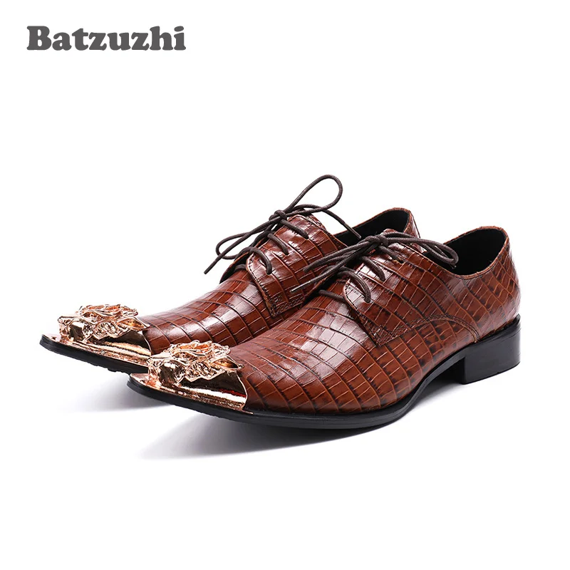 

Batzuzhi Luxury Handmade Men Shoes Gold Metal Tip Genuine Leather Shoes Men Formal Business Shoes Oxfords Party Zapatos Hombre