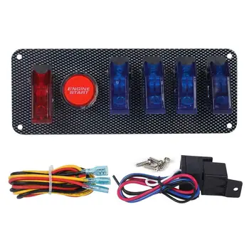 

12V Racing Car Ignition Switch + 4 Blue & 1 Red Car Engine Start Push LED Toggle Button Panel for Racing Car