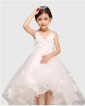 

Girls White Spaghetti Straps Princess Flower Girl Dress For Weddings Girls Party Dress With Long Train For Baby Girls