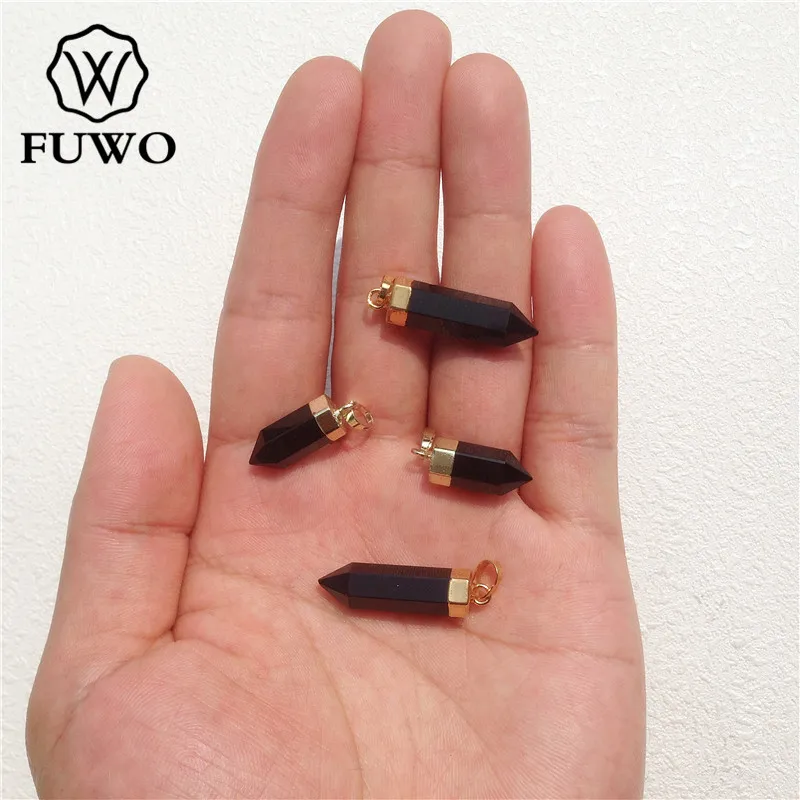 FUWO Wholesale Natural Obsidian Point Pendants,Spike Shape Black Crystal Accessories For Women DIY Jewelry Making 5Pcs PD120 5